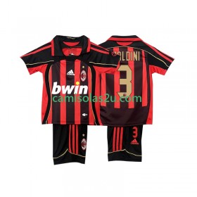 Camisolas de futebol AC Milan MALDINI 3 2006 2007 Retro Criança Equipamento Principal Manga Curta